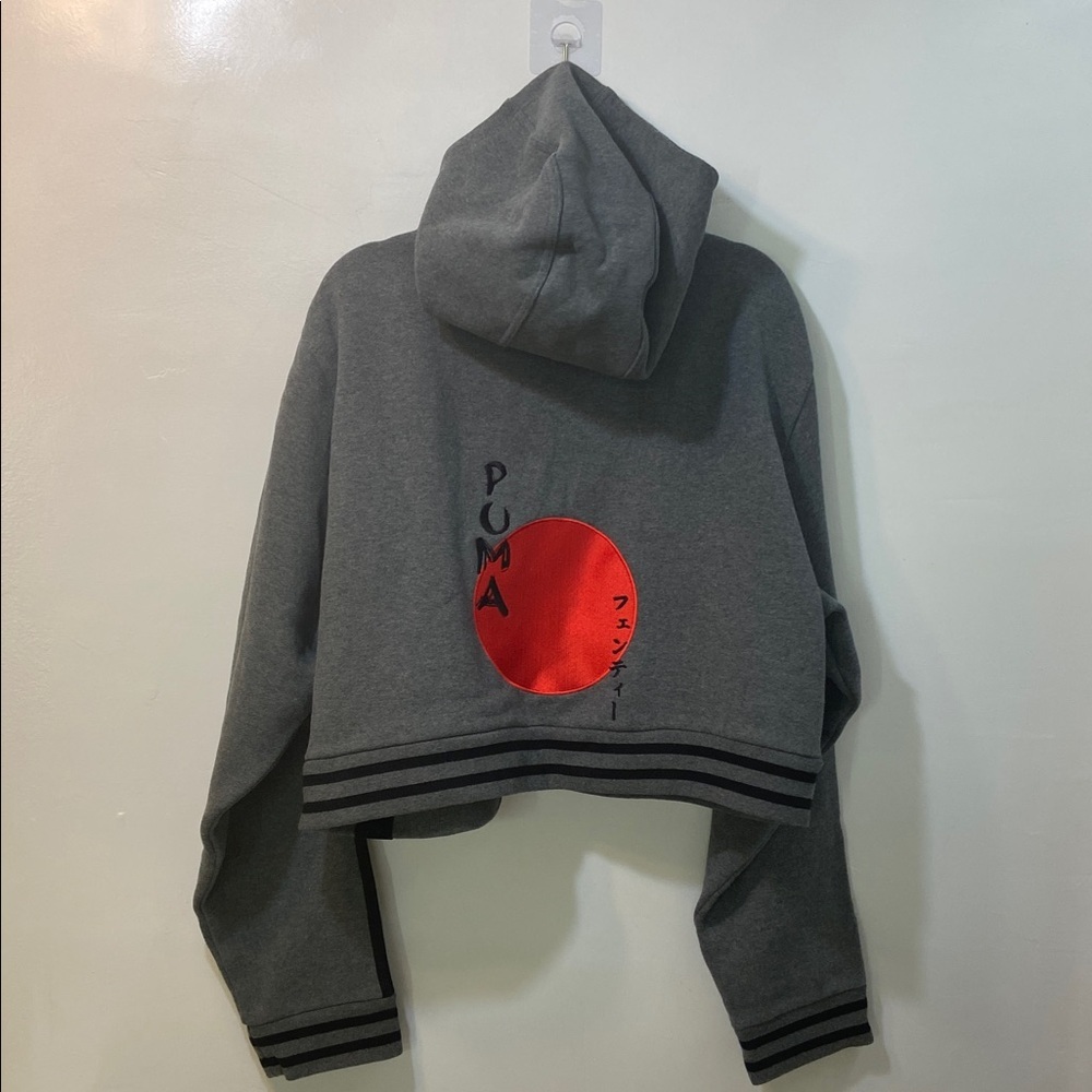 Puma Fenty By Rihanna Grey Rising Sun Lace-Up Cropped Hoodie.Size-Medium - Picture 2 of 11